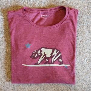Marine Layer Surfing Bear Re-Spun Tee in rosewood, size M